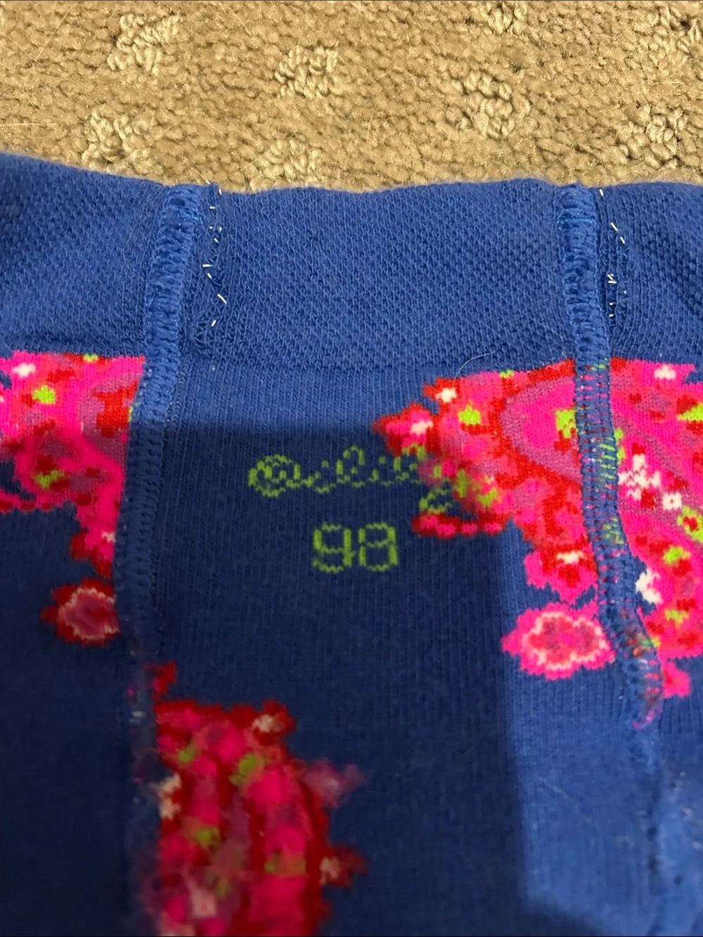 Oilily Bright Blue Tights with Pink Floral Medallions